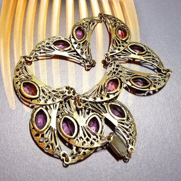 Antique Art Deco Filigree Purple Paste Stone Necklace - Picture 3 of 8